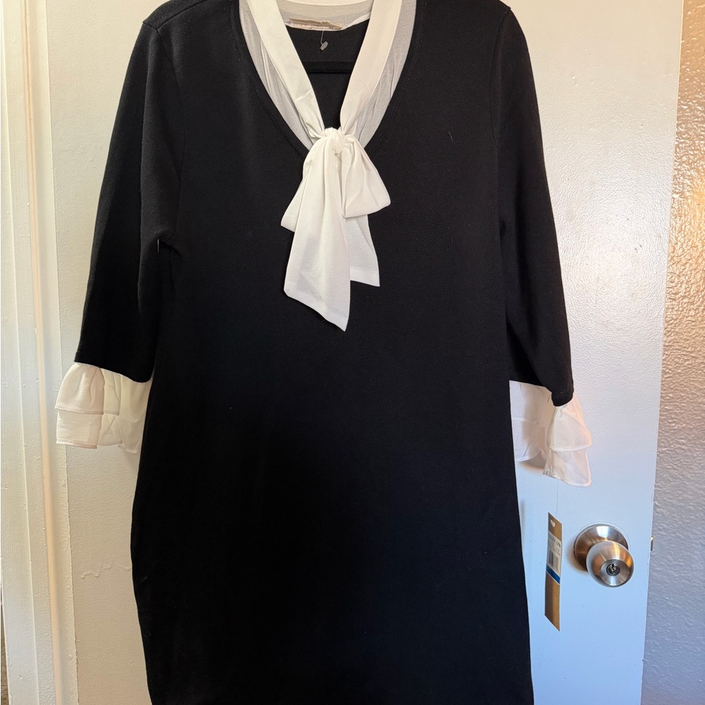 Source Unknown Black and White Midi Dress